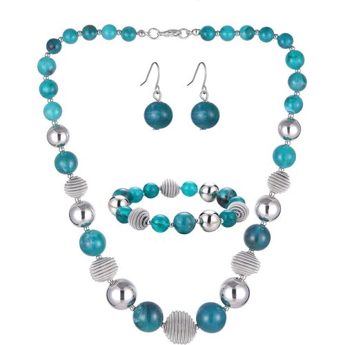 Eryi-3 Pcs Parure De Bijoux Collier De Perles Grosses Bracelet Et Boucles D'oreilles Cadeau D'anniversaire Pour Femme