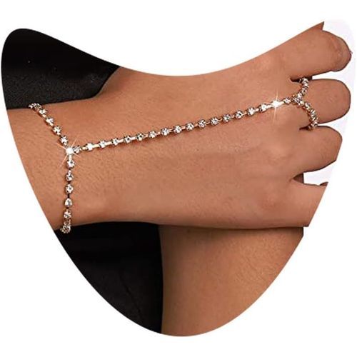 Eryi-Bracelet Anneau Doigt Strass Or Cz Harnais Main Chaîne Doigt Cz Bracelet Esclave Boho Bracelet Strass Bijoux Accessoires De Mariage Pour Femmes Et Filles