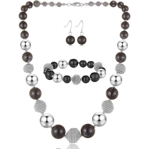 Eryi-3 Pcs Parure De Bijoux Collier De Perles Grosses Bracelet Et Boucles D'oreilles Cadeau D'anniversaire Pour Femme