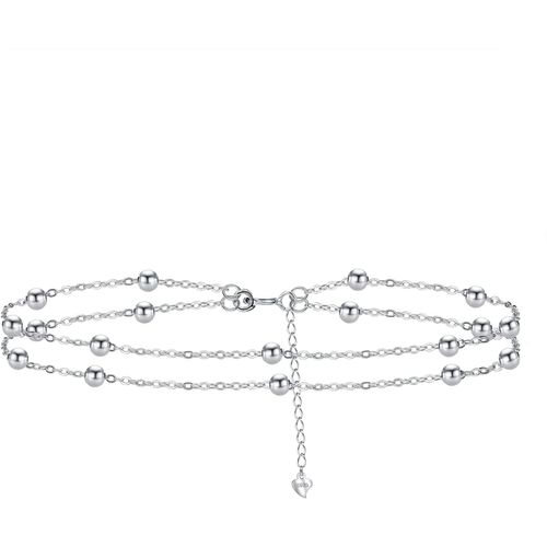 Eryi-Bracelet De Cheville Femme Sterling 925 Double Chaîne Avec Boules Plage D'été Pieds Nus Chaînes De Cheville Pour Femmes - Réglable(22cm+4)