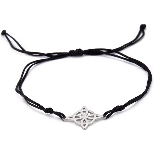 Eryi-N?ud Celtique N?ud De Sorcière Bracelet En Fil Ciré Couple Bracelet Ajouré De Feuilles Rondes À Quatre Pétales Amulette De Protection Quatre Coins Pendentif Païen Porte-Bonheur Bijoux