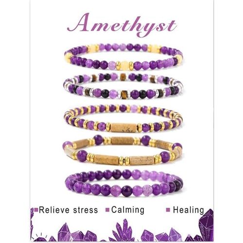 Eryi-5 Pièces Bracelet En Pierres Naturelles 4/6mm Bracelet Pierre Naturelle Pour Femmes Hommes Bracelet D'agate Bracelet Élastique En Pierre Naturelle Chakra Bijoux Femme Hommes