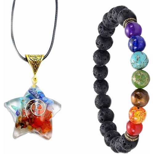 Eryi-1 Pcs Collier Chakra 1 Pcs Bracelet Chakra, Pendentifs En Pierre Naturelle, Bracelet 7 Chakras Pierres Véritables, Pendentif Pierre Naturelle