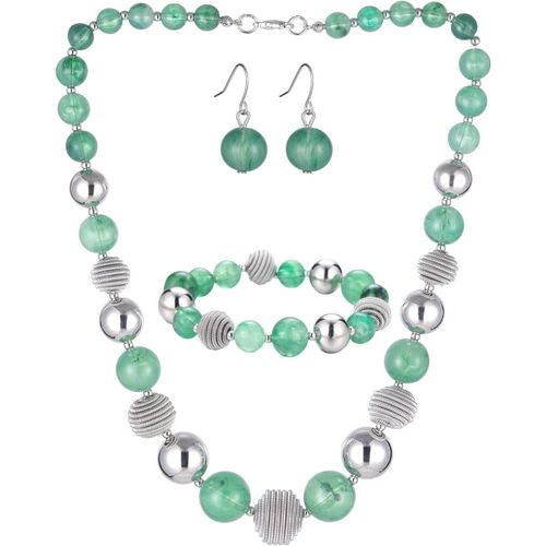 Eryi-3 Pcs Parure De Bijoux Collier De Perles Grosses Bracelet Et Boucles D'oreilles Cadeau D'anniversaire Pour Femme