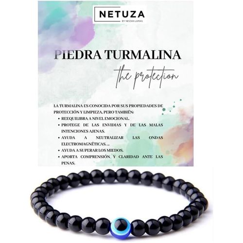 Eryi-- Bracelet Tourmaline, ?il Turc De La Chance, Pierre Naturelle, Mediano, Pierre, Tourmaline
