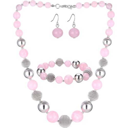 Eryi-3 Pcs Parure De Bijoux Collier De Perles Grosses Bracelet Et Boucles D'oreilles Cadeau D'anniversaire Pour Femme