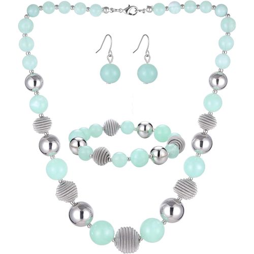 Eryi-3 Pcs Parure De Bijoux Collier De Perles Grosses Bracelet Et Boucles D'oreilles Cadeau D'anniversaire Pour Femme