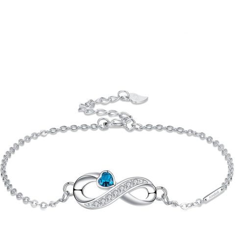 Eryi-Bracelet Infini Femme En Argent Sterling 925 Avec Zircone Coeur Réglable 16+4cm Pour Bijoux Cadeau