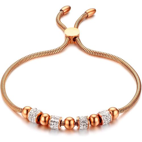 Eryi-Bracelet De Perles En Acier Inoxydable Incrusté De Strass Couleurs Argent/Or/Or Rose Bracelet Manchette Réglable Pour Couple Femme Fille