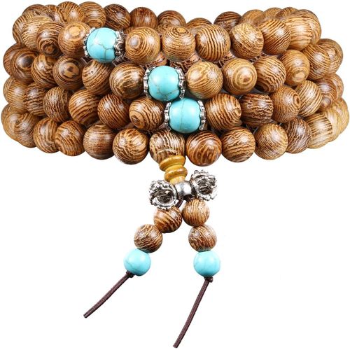 Eryi-108 Bracelet En Perles Méditation De Bouddha Bouddhiste Tibétain Collier En Perle Naturel En Bois Naturel De Mala