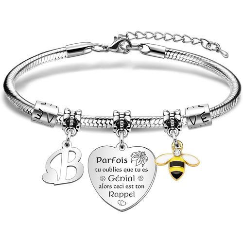 Eryi-Bracelet Lettre Initiale A-Z,Bracelets Pour Amitié,Cadeau Femme Bracelets,Charm Coeur Lettre A-Z Acier Inoxydable,Cadeaux D'anniversaire Pour Femmes Fille Nièce S?ur Amie Filles Maman Tante