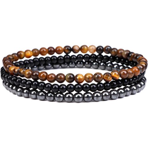 Eryi-3 Pièces Bracelet Pierre Naturelle En 4mm Bracelet Femme Pierre Naturelle Bracelet Élastique En Pierre Naturelle Bracelet Perle Ronde 4mm Chakra Bracelet Pierre Naturelle Pour Femme Homme