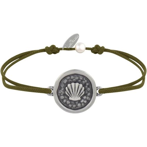Eryi-- Bracelet Lien Médaille Ronde Laiton Argenté Coquillage