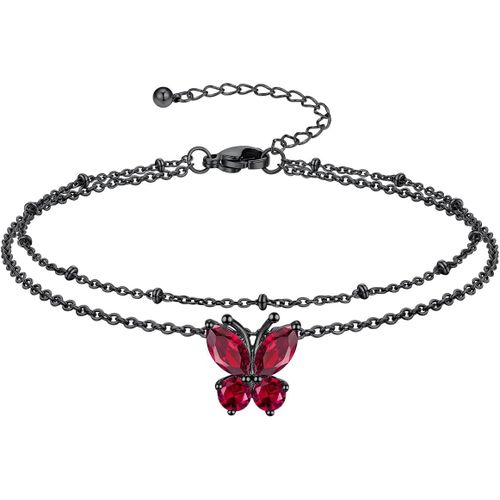 Eryi-Papillon Avec 12 Pierres Au Choix Bracelet De Cheville Double En Acier Inoxydable, Chaîne O De Argent/Or/Noir, Longueur De 22 + 5 Cm Réglable