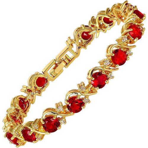 Eryi-Fleur Bracelet De Tennis & Coupe De Rond Cz [6 Couleurs Disponibles] En Plaqué Or Jaune, 18cm / 7inch