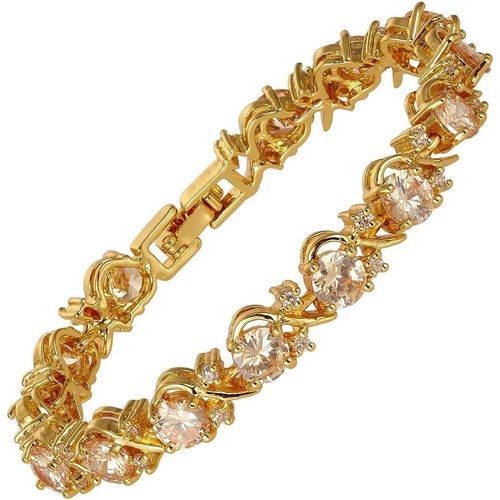 Eryi-Fleur Bracelet De Tennis & Coupe De Rond Cz [6 Couleurs Disponibles] En Plaqué Or Jaune, 18cm / 7inch