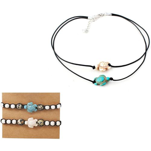 Eryi-Lot De 1 Colliers Tortues Avec 2 Bracelets Tressés Réglables Pour Couple Et Amis, Taille Unique