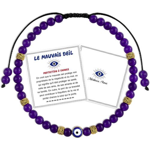 Eryi-Bracelet Femme Mauvais Oeil Porte Bonheur Bracelets En Pierre Naturelle De 4mm Perles, Cadeau Femme Maman Mère Fille Meilleure Amie Cadeau Tata Grand-Mère Petite-Fille Collegue