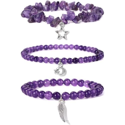 Eryi-3 Pièces Bracelets Set Pour Femmes Élastique Bracelet En Pierre Naturelle Cristal Empilables Mode Délicat Bracelets Hypoallergénique Cadeau Bijoux