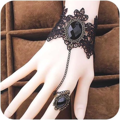 Eryi-Bracelet Dentelle Gothique Chaîne Doigt Cristal Noir Bracelet Dentelle Tatouage D'esclave Chaîne Poignet Harnais Dentelle Délicat Chaîne Main Dentelle Vintage Cadeau Bijoux Pour Femmes Filles