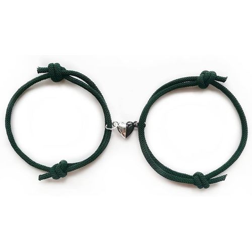 Eryi-Bracelets À Boucle Magnétique En Forme De C?ur Noir Et Blanc Corde Milanaise Tressée Couples Copines Bracelet Bijoux Réglables Pour Femmes Et Hommes (Vert)
