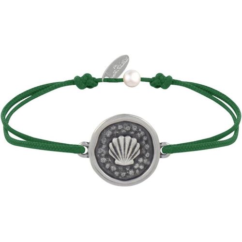 Eryi-- Bracelet Lien Médaille Ronde Laiton Argenté Coquillage