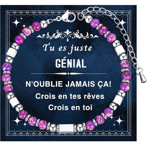 Eryi-Bracelet De Retour À L'école Cadeaux, Premier Jour D'école Cadeau, Amitié Bracelet Perles Pour Femme Turquoise Obsidienne Pourpre Cadeaux Pour Maman Fille Femme Filles Bracelet Bohème (4mm)