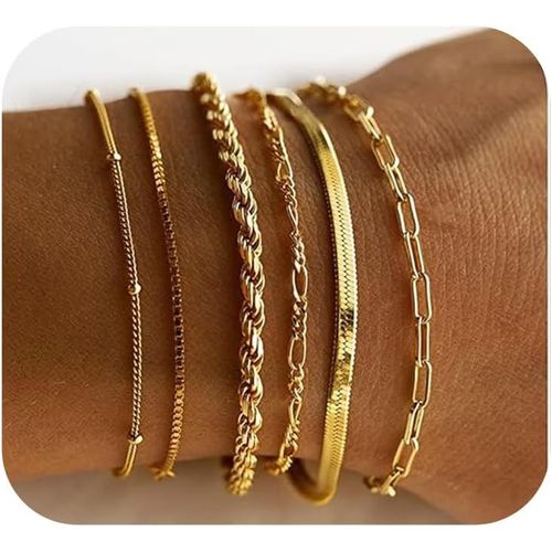 Eryi-6pcs Chaîne Bracelets Pour Femme Plaqué Or 14k Bracelets Réglable Bracelet Acier Inoxydable Femme Serpent Chaîne Bracelets Empilables Fantaisie Bracelets Bracelets Femme Or
