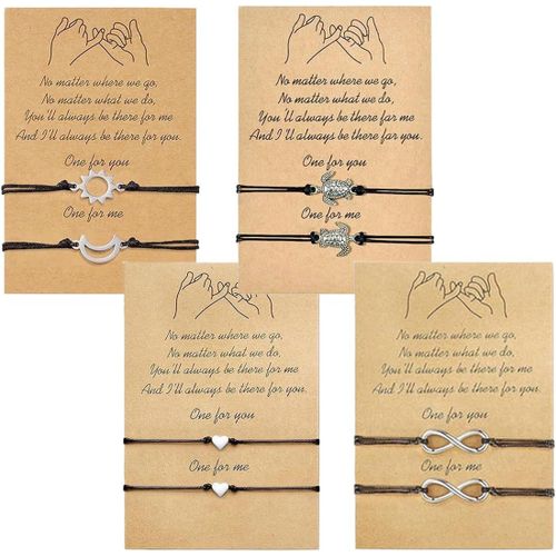 Eryi-Bracelets Pour Femme Cadeau Pour Amis/Soeurs/Mère Et Fille Bracelet En Acier Inoxydable En Forme De C?ur Bracelet D'amitié Cadeau D'anniversaire Pour La Fête Des Mères (Lot De 4)