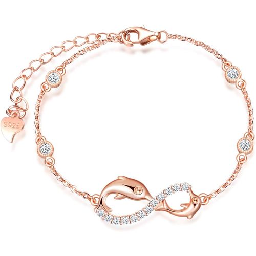 Eryi-Ensembles De Bijoux En Argent 925, Collier Boucles D'oreilles Et Bracelet Pour Femme, Bijoux Symbole De L'infini Et Dauphin Mignon, Zircon Incrusté, Or Rose, Cadeau De Noël