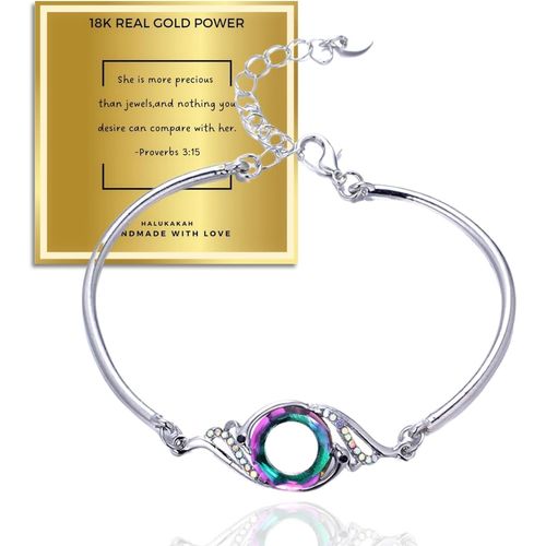Eryi-Naissance Du Phénix Bracelet Femme Plaqué Platine Avec Cristaux Naturels Autrichiens - Symbole De Chance & Renouveau.Cadeau Pour Anniversaire,Avec Boîte Cadeau Et Carte,Réglable 18+5cm