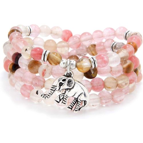 Eryi-108 Mala Perles Minuscule Éléphant Porte-Bonheur Wrap Bracelet Collier Self Discovery Yoga Inspirational Bijoux