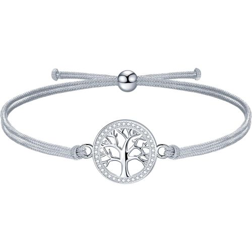 Eryi-Bracelet Cordon Filigrane Argent 925 Infini Amour Coeur Arbre De Vie Bracelet Pour Fille Femme Ado Réglable, Anniversaire Journée Enfants Bijoux