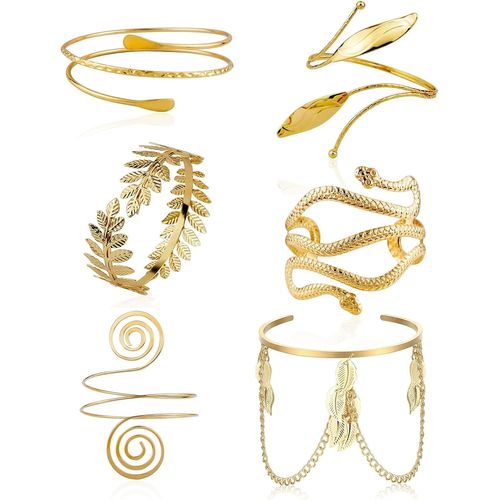 Eryi-6 Pièces Bracelets Manchettes En Or Pour Femme, Bracelet Manchette Femme, Bracelet Pour Femme Réglable Brassard Ensemble, Pour Minimaliste Simple Grec Brassard Bijoux De Mariage