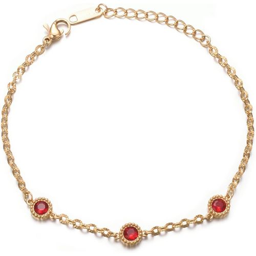 Eryi-Bracelet Plaqué Or En Zirconium Femme Bracelet Strass Elément Carré Rouge Zirconium Rond Ajustable Personnalisé Bijoux