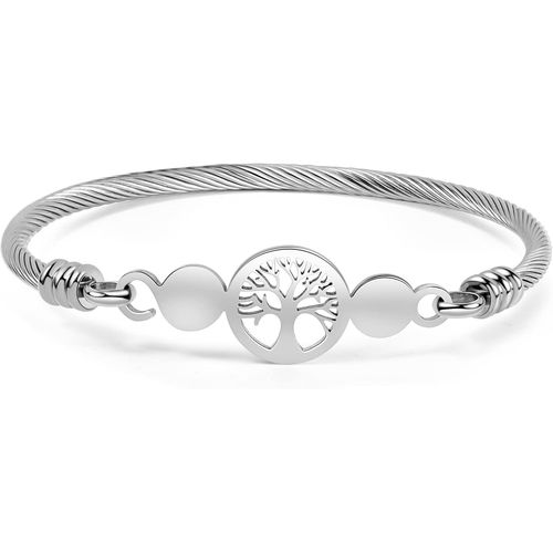 Eryi-Bracelet Arbre De Vie Plaqué Argent Arbre De Vie Bijoux Cadeau D'amitié Avec Coffret Cadeau Dames Bracelet Fleurs En Acier Inoxydable