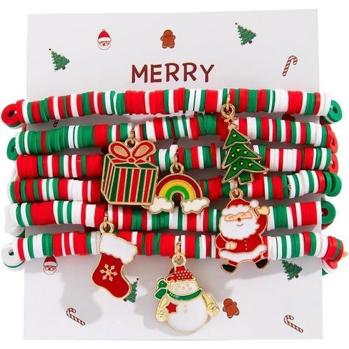 Eryi-Set De Bracelet De Noël Pour Femme - Empilable En Céramique Souple Avec Grelot Pendentif Fauve - Bijoux Tendance Pour Cadeau