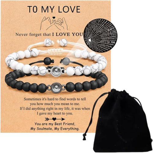 Eryi-Lot De 2 Bracelets De Couple, Bracelet Couple En Perles, Cadeau Saint-Valentin Et Anniversaire, Pour Petit Ami, Petite Amie, Mari, Femme, Meilleur Ami, Anniversaire, Fête Des Mères, Saint Valent
