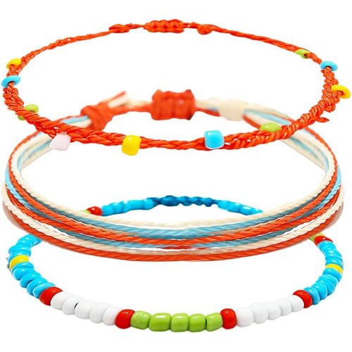 Eryi-Boho Bracelets De Cheville Femme Perlé Cheville Bracelets Tresse Cheville Pied Bijoux Pour Femmes Et Filles (Orange)