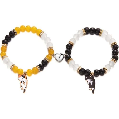 Eryi-Deux Pièces D'amour Fermeture Magnétique Pendentif Chat Paresseux Perles Bracelet Mode Couple Cadeaux Personnalisés Couple's Bracelet