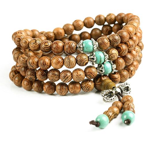 Eryi-108 Bracelet En Bois Naturel Avec Perles De 8 Mm - Bracelet Bouddhiste Tibétain Mala - Collier Élastique Pour Prière Et Méditation