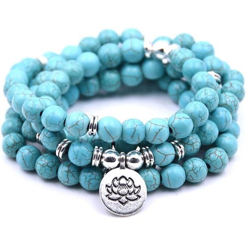 Eryi-Bracelet Mala Yoga 108 Perles Naturelles Avec Charm Lotus