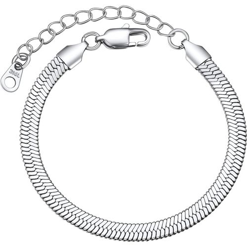 Eryi-Gourmette Femme Ajustable Acier Inoxydable/Plaqué Or 16+5cm, Bracelet À Chaîne Maille Miroir 3mm/5mm