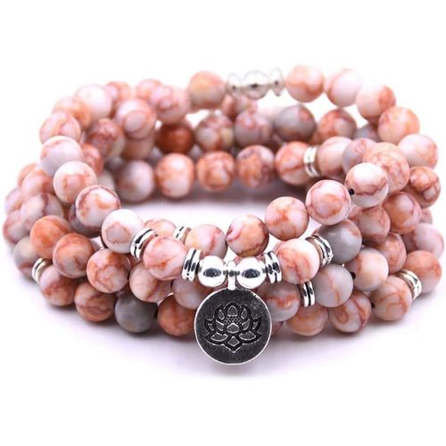 Eryi-Bracelet Mala Yoga 108 Perles Naturelles Avec Charm Lotus