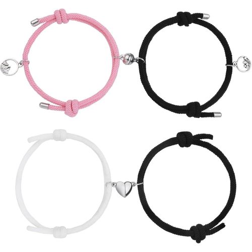 Eryi-Bracelet De Couple Magnétiques, Ensemble Bracelet De Couple Bracelet Aimanté Réglable Bracelet D'amitié Attraction Mutuelle Tressé Corde Bracelet Couple Pour Meilleurs Amis, Copines, Soeurs