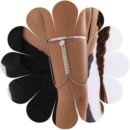 Eryi-Punk Bras Manchette Haut Bras Bracelet Feuille D'argent Montre Chaîne Gland Brassards Ouvert Bracelet Bras Bandes Bijoux Pour Femmes Filles