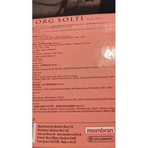 Sir Georg Solti Dirige Wagner Die Walküre Acte 1 1947 3 1957 Rheingold 1958 Richard Strauss Elektra 1952 Arabella 1957 Mozart La Flûte Enchantée 1955 Cosi 1958 Puccini Verdi Rossini Semiramide Othello