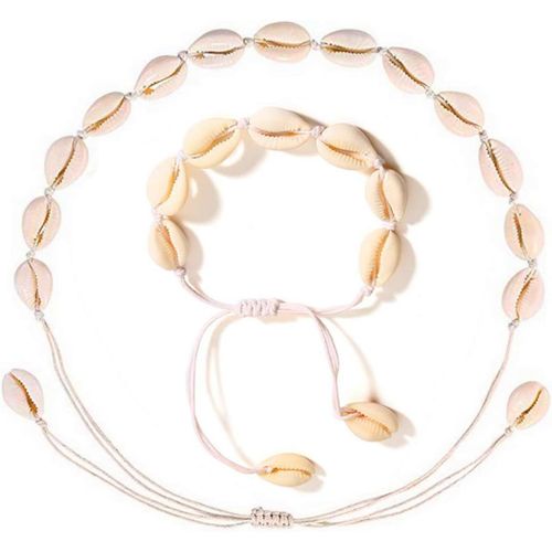 Eryi-2 Pcs Collier De Coquillages Ajustable Style Plage Hawaïenne, Bracelet De Coquillages,Bijoux De Plage D'été Pour Femmes Et Filles