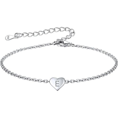 Eryi-Bracelet Femme Coeur Argent 925 Gravé D'initiale, Gourmette Fille Lettre A-Z Réglable 16+5cm Avec Cadeau Boîte