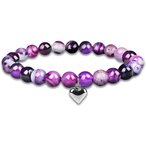 Eryi-Bracelet De Cristal Pour Femmes, 8mm Purple Gemstone Bead Bracelet Heart Pendant Bracelets Bijoux Cadeaux Pour Mère Dames
